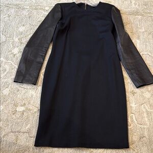 St. John Black Dress with Leather Accents